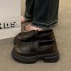 Black Platform British Style Small Leather Shoes Women's 2025 Autumn and Winter New Women's Shoes Retro Mary Jane One-pedal Loafers