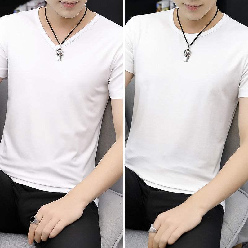 2-pak męskich koszulek z lodowego jedwabiu z dekoltem w serek, z krótkim rękawem, slim fit