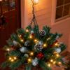 60cm Pre-Lit Christmas Hanging Basket Artificial Greenery With Pine Cones Red Berries Planter With LED Light For Outside Porch