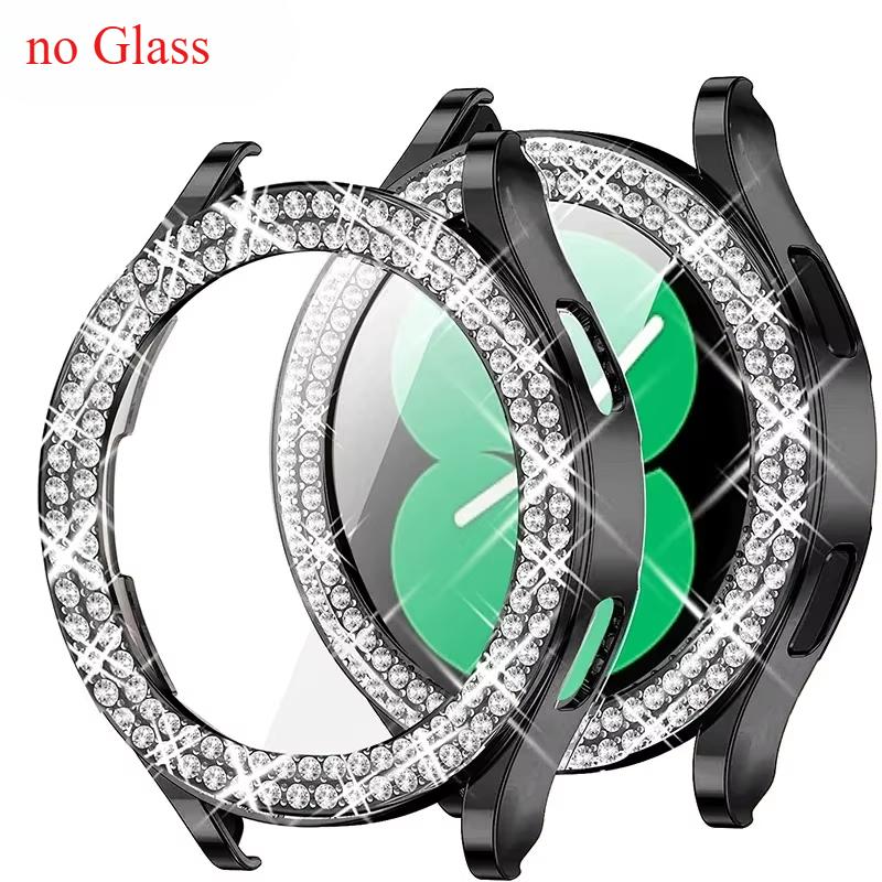 Case for Samsung Galaxy Watch 7 6 5 4 40mm 44mm Protective Case Plastic hard Bumper row diamond encrusted shiny cover no glass