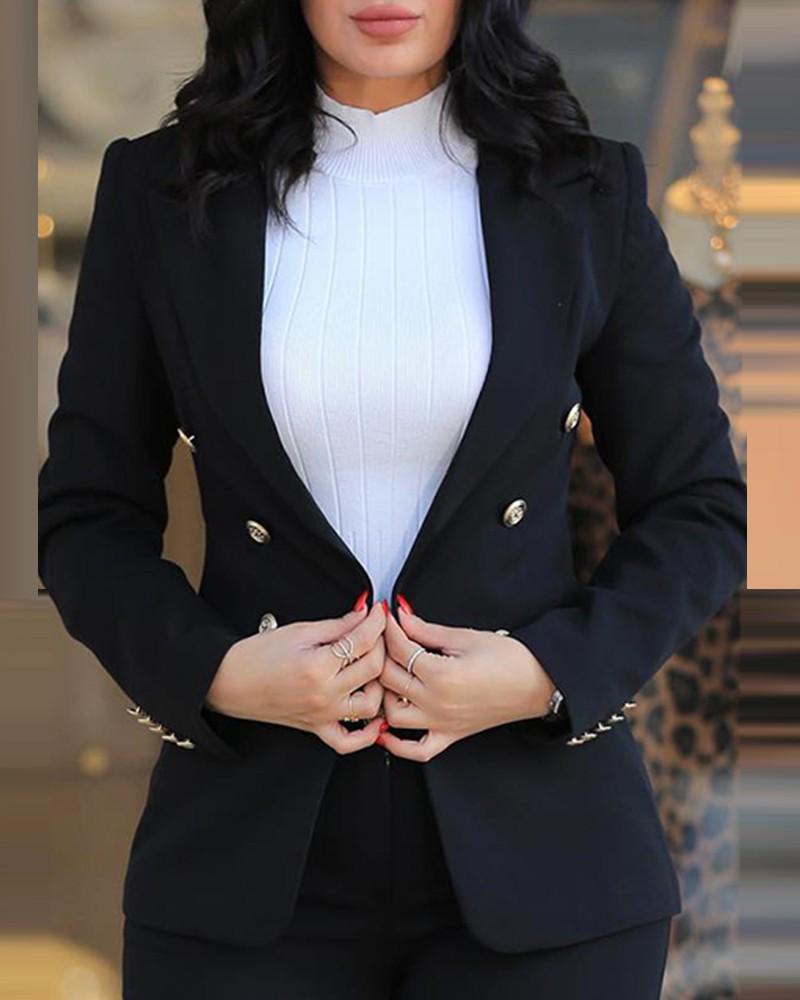 2024 Damen Einfarbig Slim Fit Zweireiher Zweiteiler Anzugset