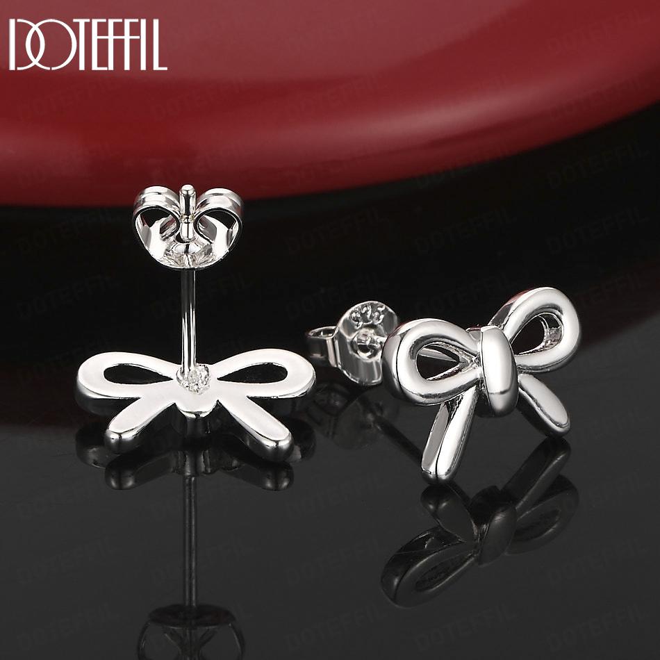 Exquisite 925 Sterling Silver Bow Earrings - Banquet Pendant Jewelry