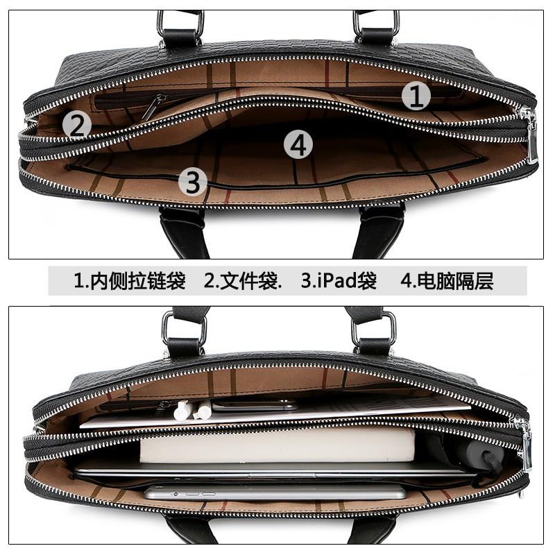 Mens Business Laptop Bag 15-inch Capacity Waterproof PU Leather Briefcase With Dual Zippers Crossbody Strap