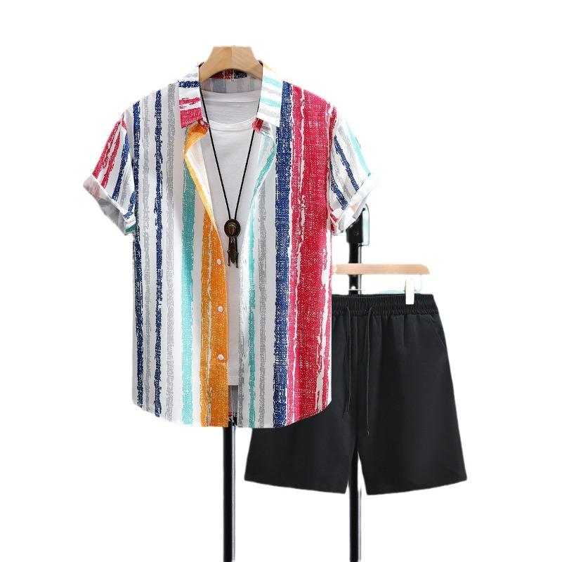 

Уютный мужской комплект из 2 предметов с тропическим принтом, гавайская рубашка на пуговицах с короткими рукавами и комплект пляжных шорт XXL оранжевый