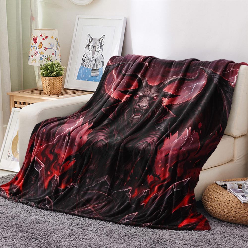 1Pc Satanic goat Print Flannel Blanket, High quality Comfortable for All Seasons, Home Decor, Warmth and Comfort, Perfect for Christmas Gifts