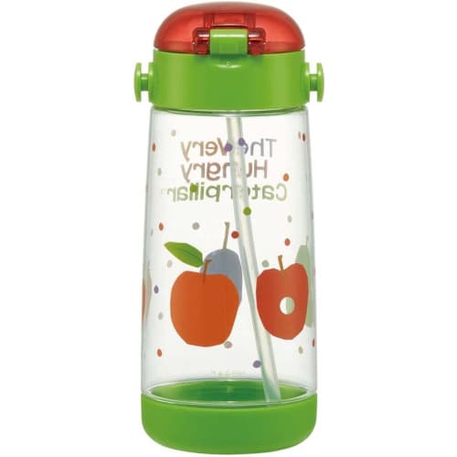 Skater Children's Water Bottle with Straw, Clear, One-Push Operation, Very Hungry Caterpillar Design, 480ml, Girl's PDSH5