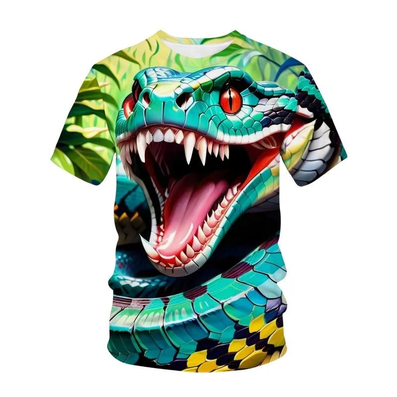 3D Printed Horror Snake T-shirt for Men and Women, Cool Animal Pattern T-shirt, Summer Loose Round Neck Top, Short Sleeved T-shirt