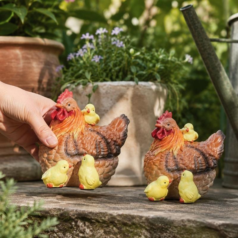 Outdoor Resin Hen and Chick Statue Outdoor Decoration Hen Chick Decors Chicken Figurines Outside Decors for Courtyards Yard