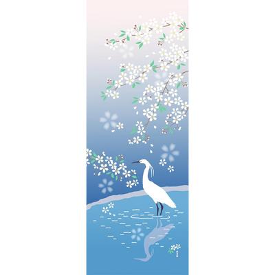 Hamamonyo Illustrated Hand Towel Little Egret and Cherry Blossoms