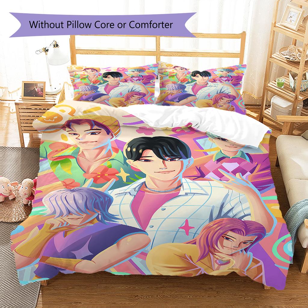 Pościel z wzorem Łowców Demonów K-pop, Zestaw kołdry Poszewka na kołdrę Poszewka na poduszkę Domowy prezent urodzinowy (1 * poszwa na kołdrę + 2 * poszewki na poduszki, bez rdzenia)