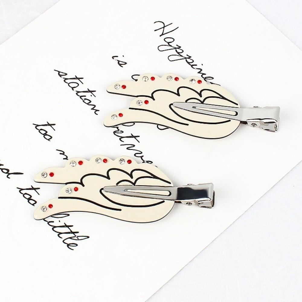 2pcs Crystal Rhinestone Traceless Hair Clip Dopamine Korean Wing Girls Hairpin Hair Accessories Acetate Cosmetic Clip Headwear