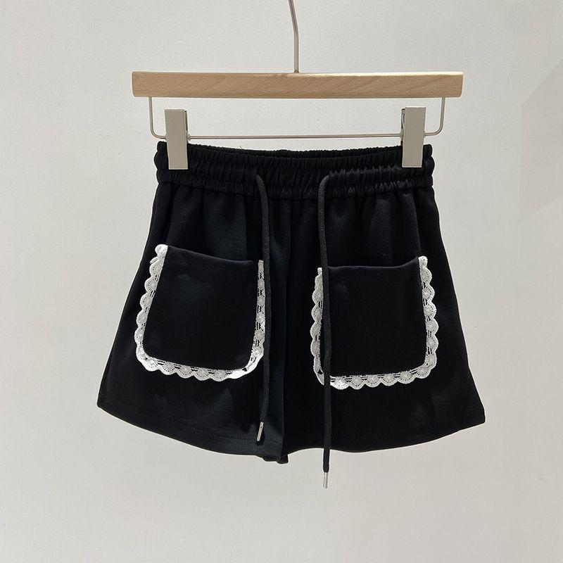 Petite Women's Grey Lace Athletic High Waist Shorts - Summer Casual Slimming Wide Leg 2025