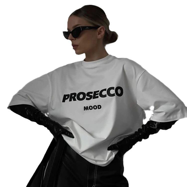 2025 Hot-selling American Letter Printing T-shirt Women's Pure Cotton Round Neck Loose Top European American INS Style