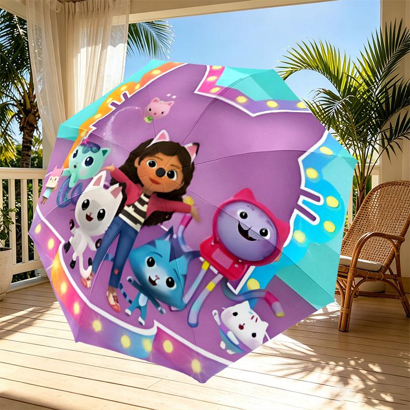 Gabby's Dollhouse Print Automatic Open Close Umbrella, Portable Foldable Umbrella, for Outdoor Commute Camping Trip, Ideal Birthday Gift