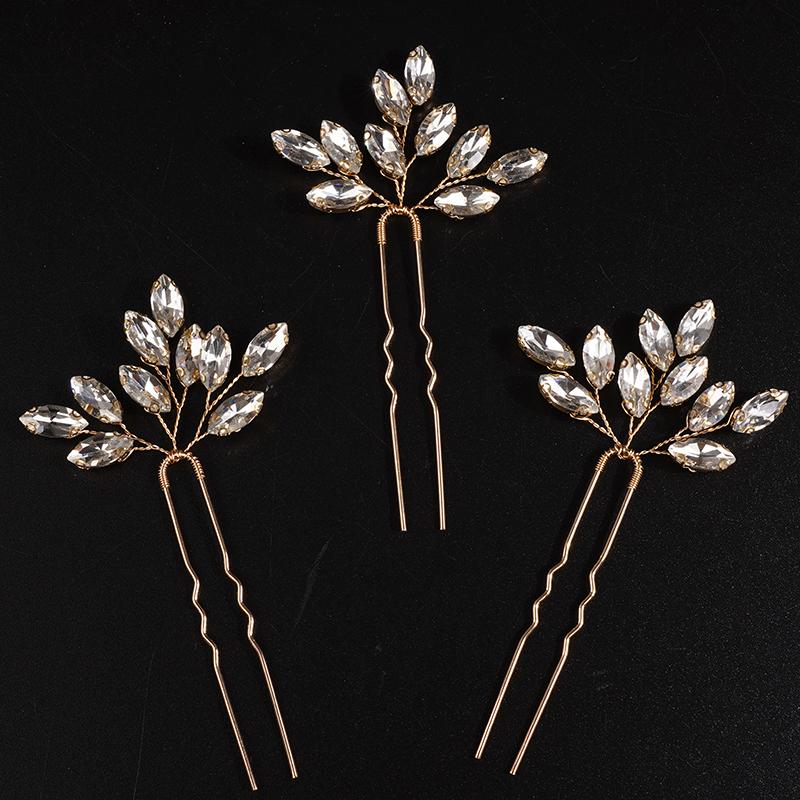 13Colors Fashion Rhinestone Bridal Hairpins 3PCS Headpiece for Wedding Hair Accessories Handmade Vintage Party Tiaras Headdress