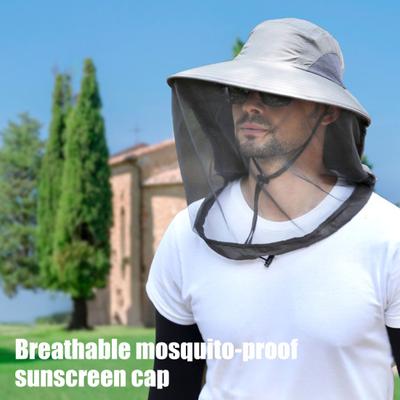Pălărie de pescuit cu plasă tip văl, bor lat, protecție solară, pălărie respirabilă, protecție împotriva țânțarilor, pălărie cu șnur ajustabil