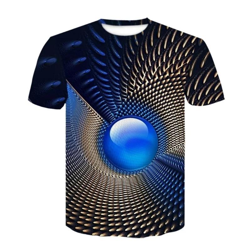 Men Summer Fashion Colorful 3D Printing Tshirt Creative Psychedelic Tops Shirt Optical Illusion Black-White Graphic T-shirt