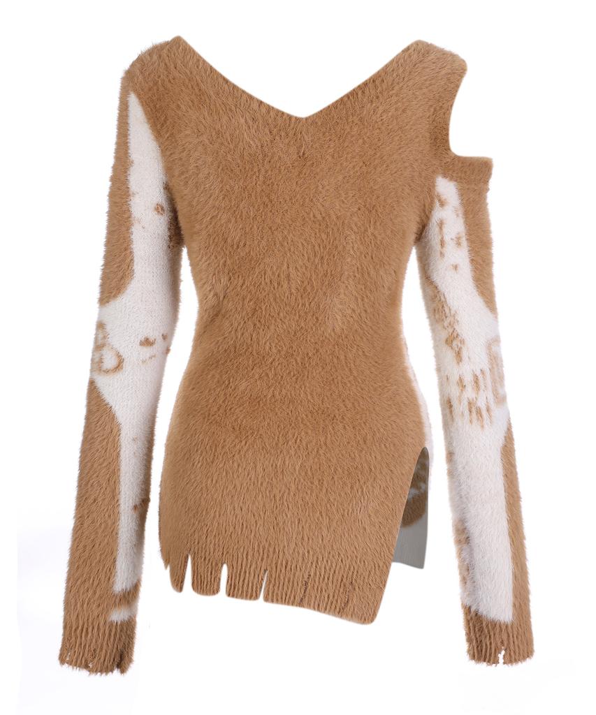LALAFOX Lala Printed Cut Out Knit Beige Bp4Kl001