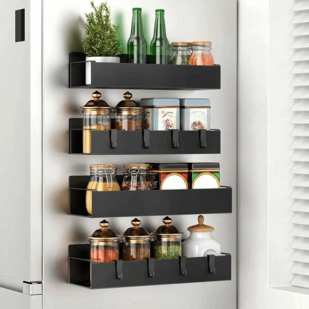 Stainless Steel Refrigerator Side Shelf No Drilling Magnetic Rack Kitchen Hanging Basket Kitchen