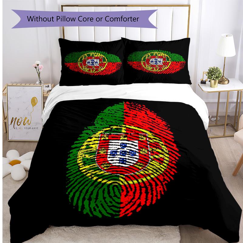 Portugal national football team Pattern Printed 3PCS Bedding Set Soft Skin-Friendly Washable Duvet Cover & Pillowcases Set All Season Bedroom