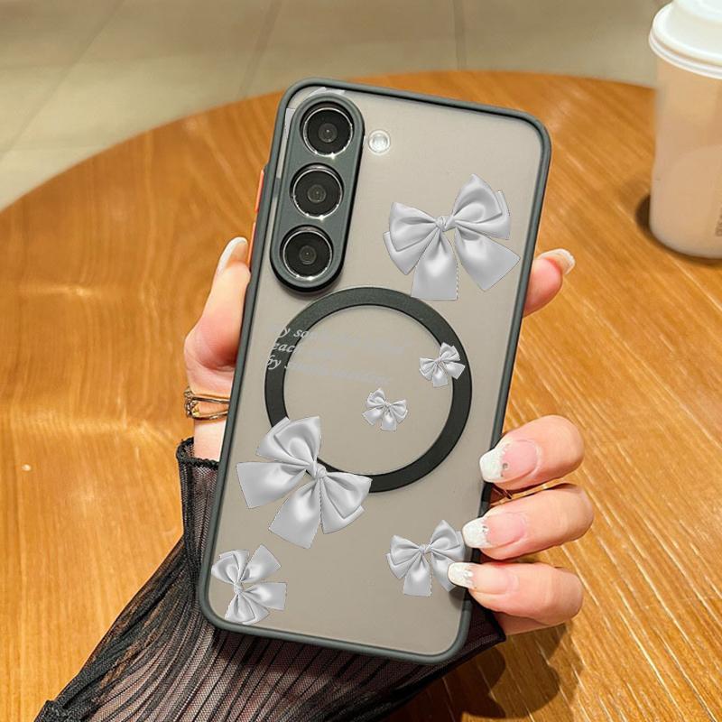 

Прозрачный магнитный чехол с бантом для Samsung S25 S24 FE S23 Ultra S22 A56 A36 A15 A55 A35 с беспроводной зарядкой, ударопрочный, тонкий, матовый, хрустальный чехол Samsung A56 чёрный