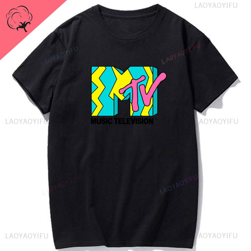 Koszulka damska z grafiką wideo MTV Zabawna Odzież męska Hip Hop Klasyczne logo MTV Vintage Pasująca Bawełniana koszulka Moda Streetwear Krótka