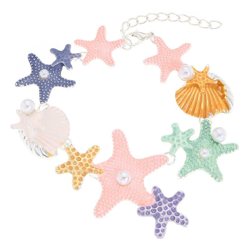 European and American star shell long necklace women's versatile high-end sense inlaid pearl drip oil collarbone chain necklace