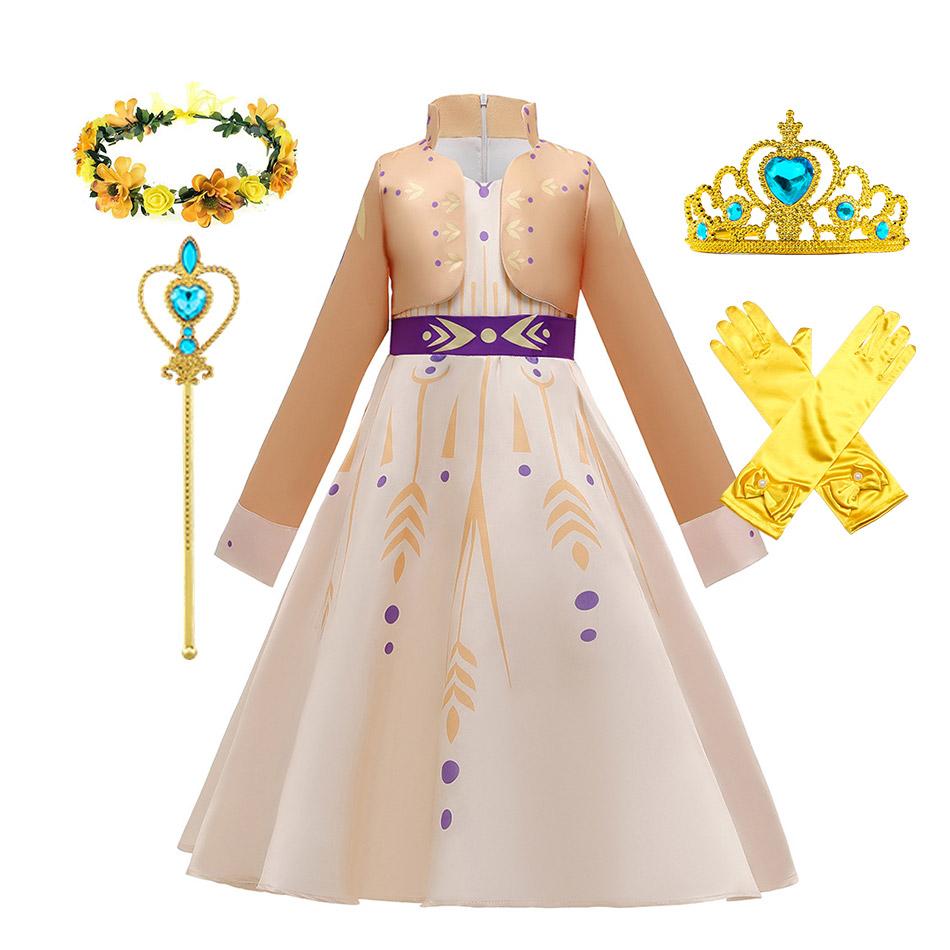 Girls Snow Queen 2 Royal Anna Costume Deluxe Princess Dress Frozen Role Playing Toddler Elsa 2 Elegant Frock Halloween Clothes