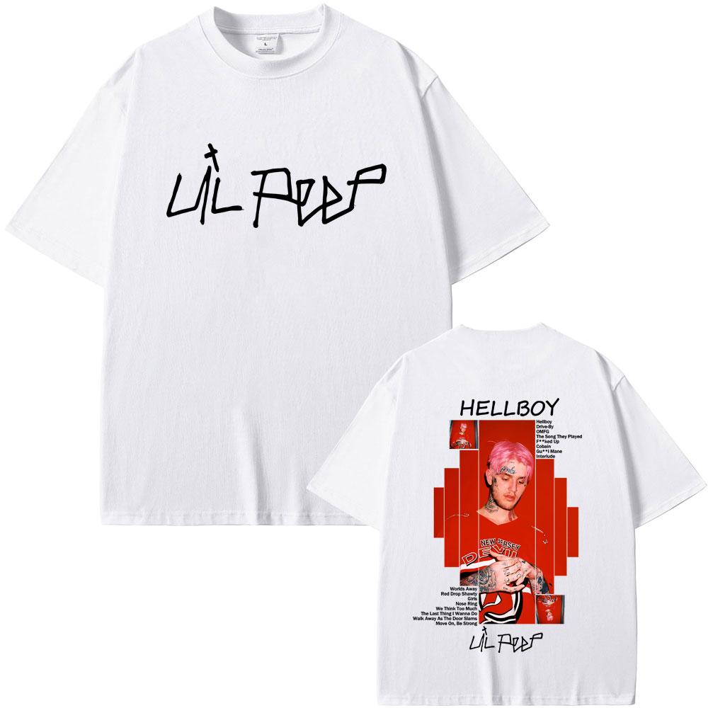 Rapper Lil Peep Hellboy Album Grafica Maglietta Uomo Donna Hip Hop Moda Streetwear Abbigliamento Maschile Casual Oversize Maglietta in Cotone