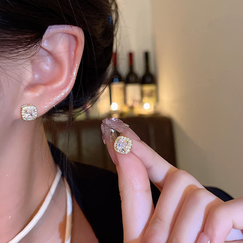 Super flash square zircon stud earrings women s earrings small temperament earrings