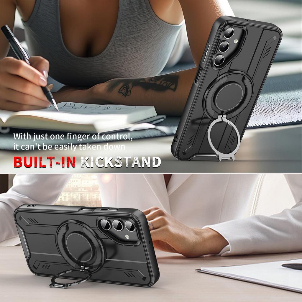 For Samsung Galaxy A15 5G/4G Magnetic Case Rotating Ring Kickstand PC + TPU Shockproof Phone Cover