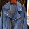 Spring Autumn Women Denim Jacket Casual Moto Biker Coat Vintage Zipper Jacket