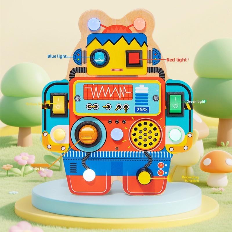 

Wooden Robot Led Power Educational Toy For Baby Early Learning And Development Busy Robot
