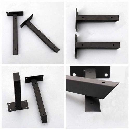 SYWXJ Hidden Shelf Brackets, Black Iron I-Shaped Rod Brackets, Wall-Mounted Floating Shelves, Angle Shelf Brackets, Set of 2 with Screws (30cm)