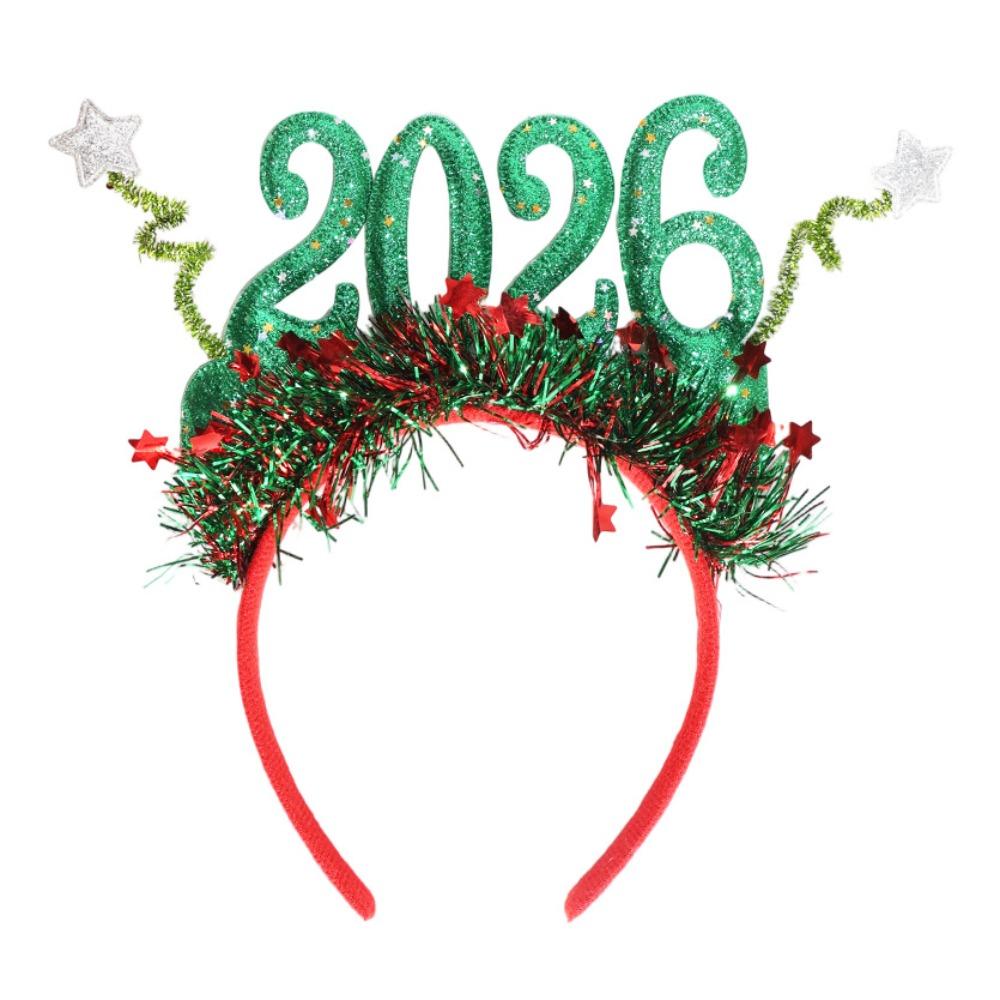 Sequin 2026 Happy New Year Headband Cute Christmas Headpiece New Year Decorative Headdress  Cosplay
