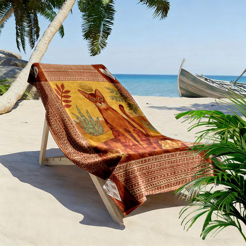 Cat Patchwork Art Print Beach Towel, Large Soft Quick Dry Towel for Beach Camping Swimming