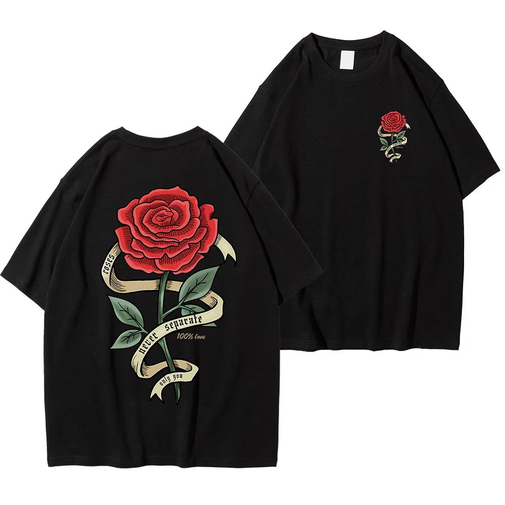 

Red roses wrapped in ribbon printed clothing Casual Fashion Men s 100% cotton Breathable T-shirt Clothing Oversized casual lo... S