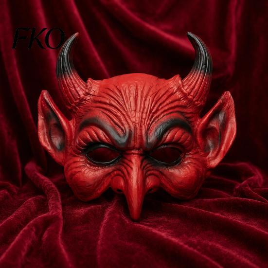 Eng Halloweenmasker Demon Schuim voor Volwassenen, Rood Half Professioneel Niveau Horror Gezicht Duivel Maskerade Accessoires met Hoorn Cosplay Kostuum Zacht Dun