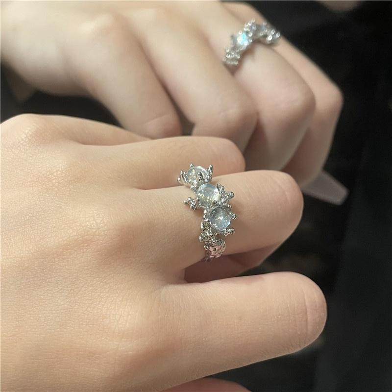 Crystal Opal Irregular Ring for Women Zircon Star Open Rings Vintage Geometric Trendy Ring Jewelry