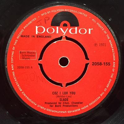 7inch Record SLADE  Coz I Luv You 2058155 POLYDOR 1971 UK Rock Used