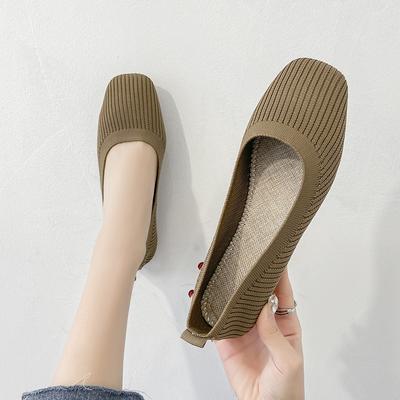 Women's Autumn Flat Shoes Comfort Knitted Square Toe Shallow Shoes Slip On Casual Female Office Boat Shoes Zapatos De Mujer