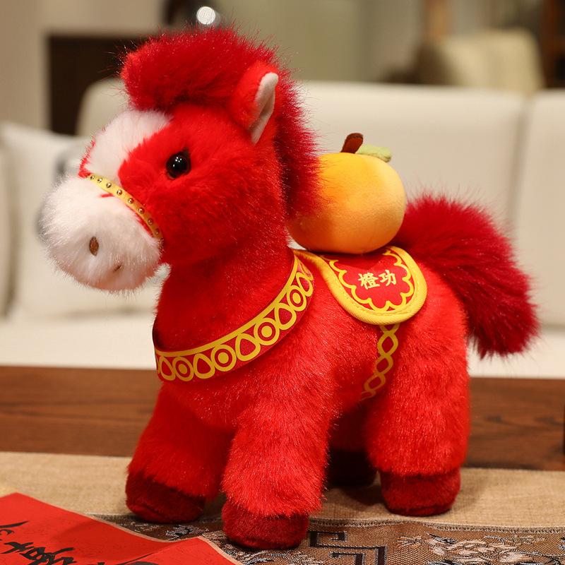 

Red Lucky Horse Plush Toy New Year Mascot Soft Chinatown Boutique Horse Year Decor Festival Gift 15cm оранжевый