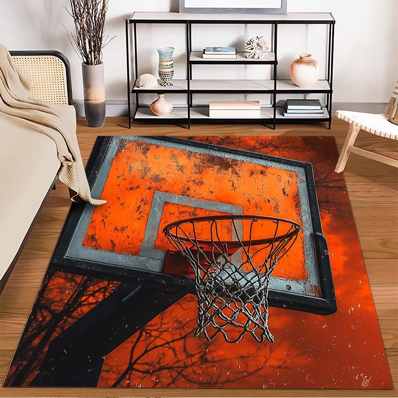 Basketball Hoop Design Carpet with Red and Black Modern Abstract Style Suitable for use as an anti-slip for living room bedroom sofas