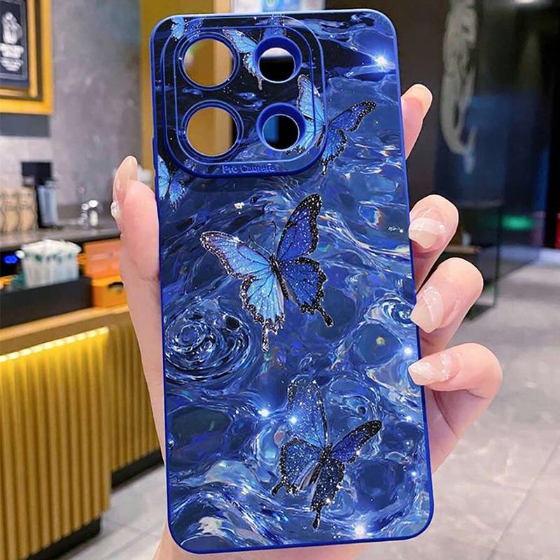 

Shiny Blue Butterfly Printed Silicone Phone Case For iPhone 17 16 15 11 13 12 14 Pro Max 16e 17e Air 14 15 Plus XR X Soft Cover Galaxy S24 FE