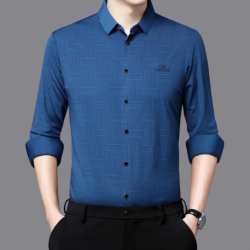 Autumn Middle-Aged Men's New Long-Sleeved Seamless Lapel Shirt Fashion Casual Shirt