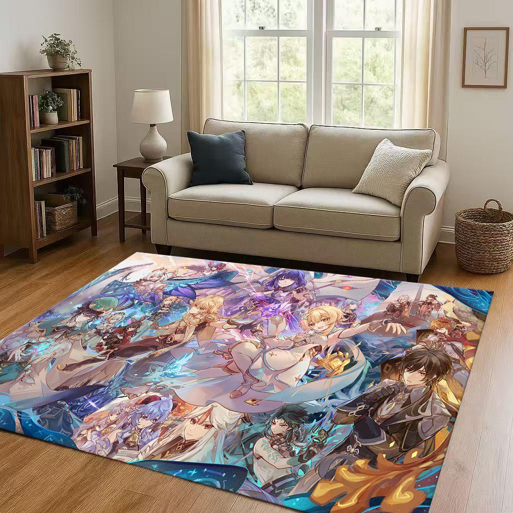 Game Genshin Impact Cartoon Living Room Non-Slip Area Rug Soft Carpet for Bedroom Playroom Sofa , Easy Clean Home Decor Doormat