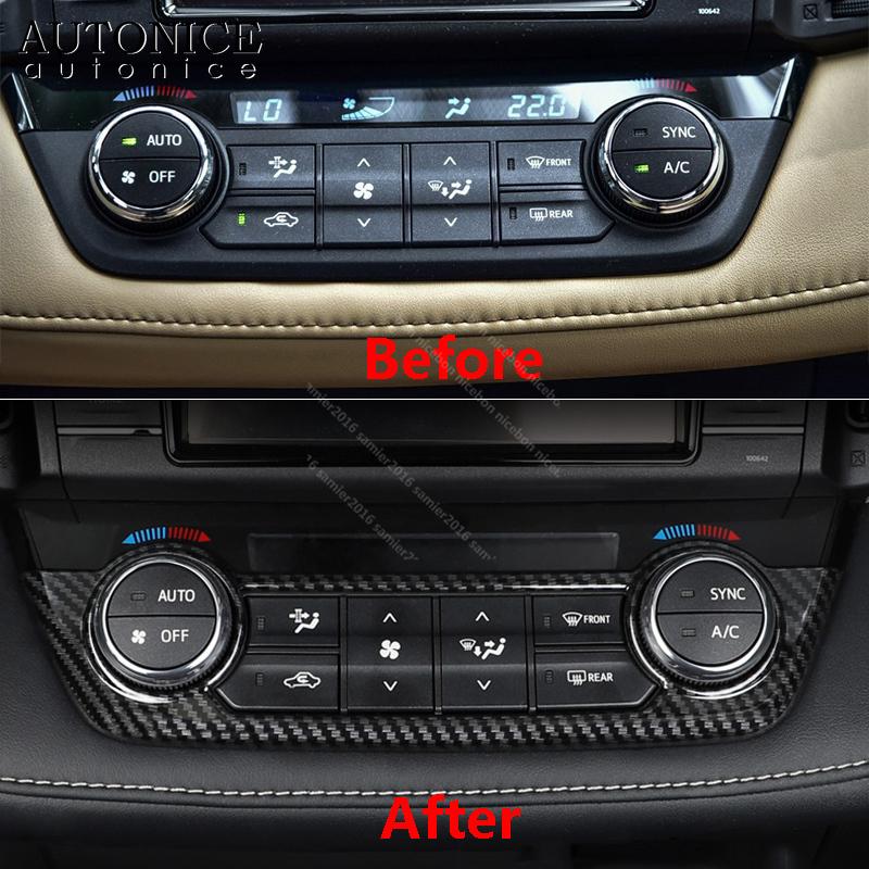 Cadre de boutons de console centrale intérieure couleur fibre de carbone, couvercle doré pour Toyota RAV4 2013 2014 2015 2016 2017 2018