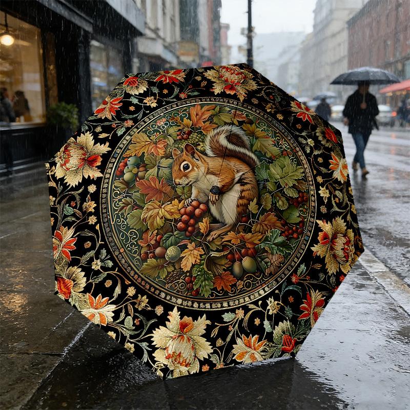 Autumn Squirrel 8 Ribs 3Fold Black Glue Uv Protection Umbrella Sun Protection Rainproof Compact Folding Umbrella For Travel Daily Use C9241279