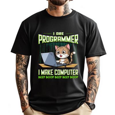 Programmer Cat Kitty Meow Animal Pet Computer Programming Men Clothes T-Shirts Graphic Cotton Streetwear Short Sleeve - Men's...
