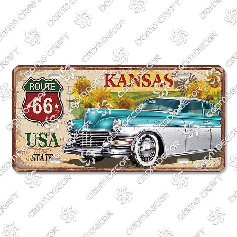 Retro Route 66 License Metal Tin Signs Vintage Road Trip Car Metal Plate Garage Club Gas Station Car Wall Decor